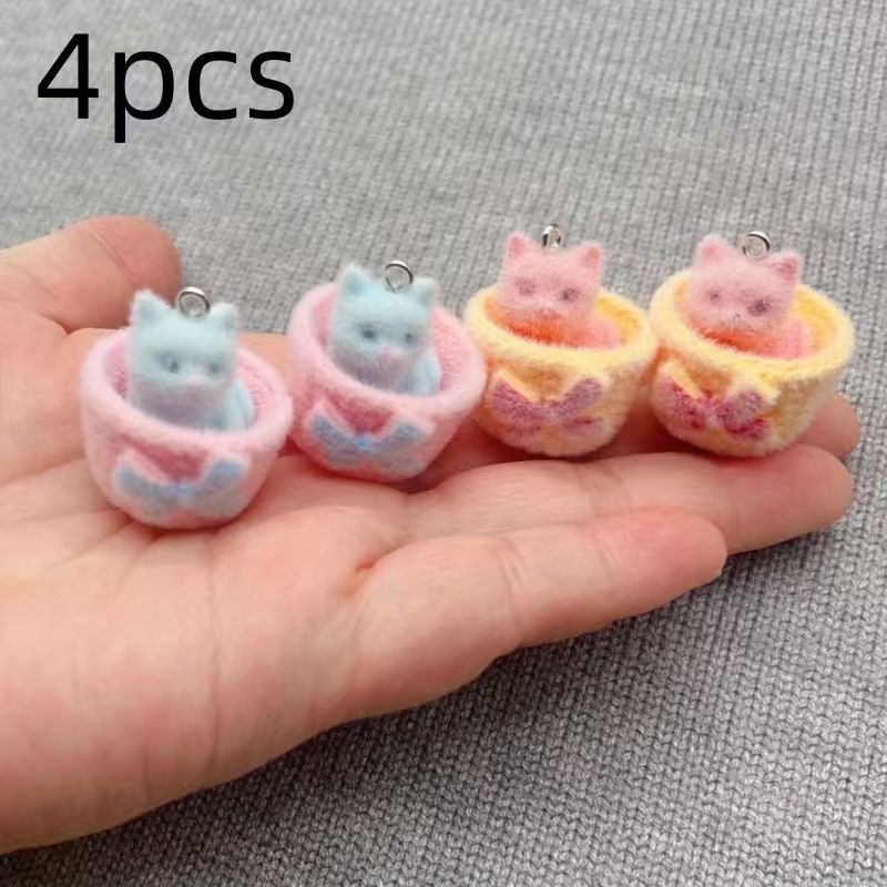 4pcs 3D plush resin cat pendan - Jewelry Making Diy recension och pris