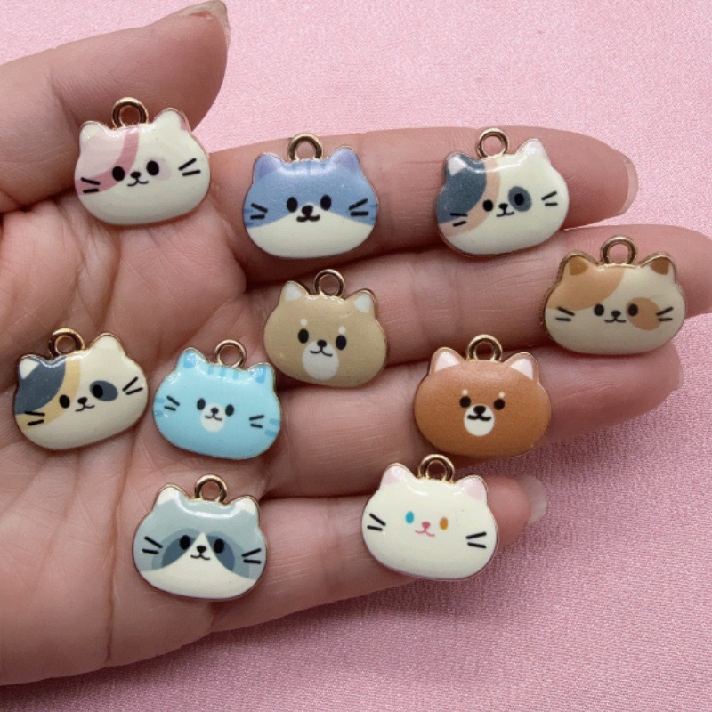 12pcs Printed Cat Head Alloy D - Jewelry Making Diy recension och pris